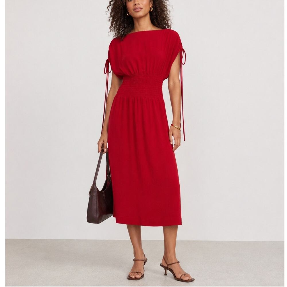 Modern Citizen Ayumi Red Gathered Shoulder Smocked Waist Dress Large